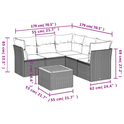 vidaXL Soffgrupp för trädgården med dynor 6 delar beige konstrotting