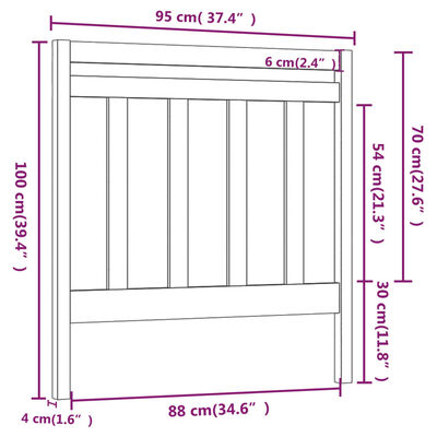 vidaXL Sänggavel Grå 95x4x100 cm massiv furu