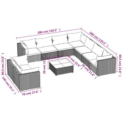 vidaXL Loungegrupp 10 delar med svarta dynor konstrotting