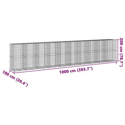 vidaXL Gabionkorg med skydd 1000x100x200 cm galvaniserat järn