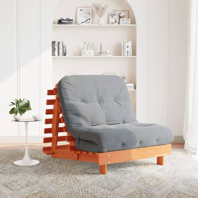 vidaXL Futonbäddsoffa med madrass vaxad brun 90x206x11 cm massiv furu