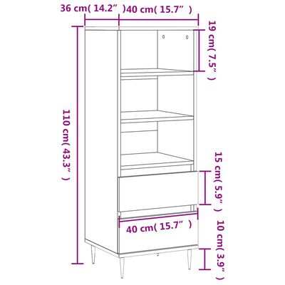 vidaXL Högskåp vit högglans 40x36x110 cm konstruerat trä