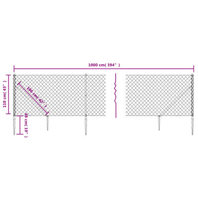 vidaXL Gunnebostängsel med markspett antracit 1,1x10 m