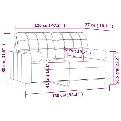 vidaXL 2-sitssoffa med kuddar och delar mörkgrå 120 cm tyg