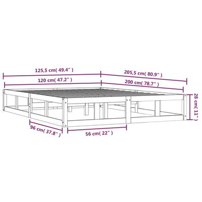 vidaXL Sängram svart 120x200 cm massivt trä