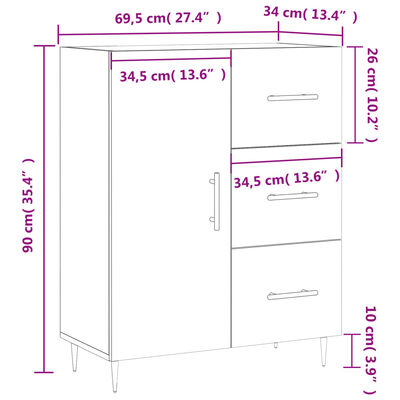 vidaXL Skåp vit 69,5x34x90 cm konstruerat trä