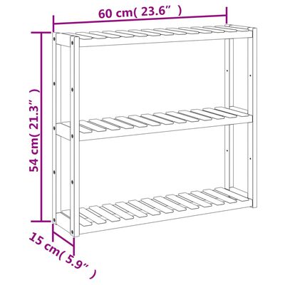 vidaXL Badrumshylla 3-hyllor väggmonterad 60x15x54 cm bambu