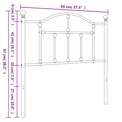 vidaXL Huvudgavel metall vit 90 cm