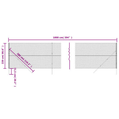 vidaXL Gunnebostängsel antracit 2,2x10 m