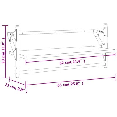 vidaXL Vägghyllor med stänger 2 st rökfärgad ek 65x25x30 cm