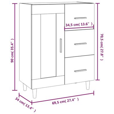 vidaXL Skänk sonoma-ek 69,5x34x90 cm konstruerat trä