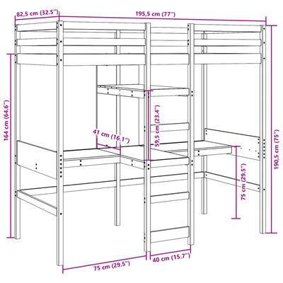 vidaXL Loftsäng utan madrass 75x190 cm massiv furu