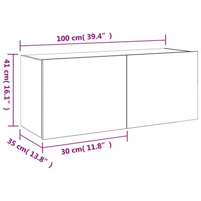 vidaXL Väggmonterad tv-bänk LED brun ek 100x35x41 cm