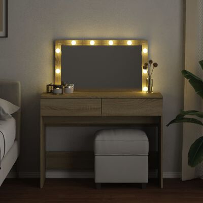 vidaXL Sminkbord med LED sonoma-ek 100x40x120 cm