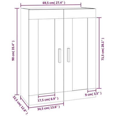 vidaXL Väggskåp sonoma-ek 69,5x32,5x90 cm konstruerat trä