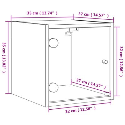 vidaXL Sängskåp med glasdörrar 2 st betonggrå 35x37x35 cm