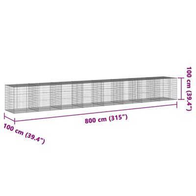 vidaXL Gabionkorg med skydd 800x100x100 cm galvaniserat järn