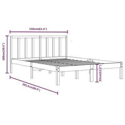 vidaXL Sängram svart massiv furu 150x200 cm