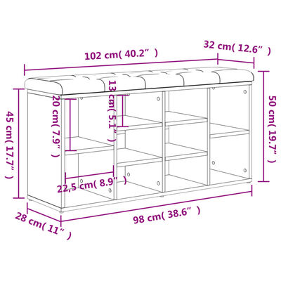 vidaXL Skobänk betonggrå 102x32x50 cm konstruerat trä