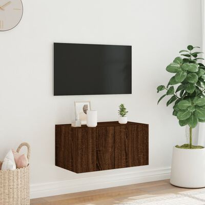 vidaXL Väggmonterad tv-bänk LED brun ek 60x35x31 cm