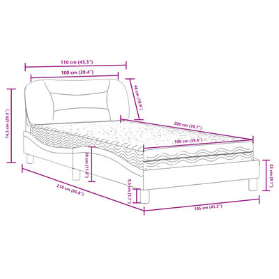 vidaXL Säng med madrass vit 100x200 cm konstläder