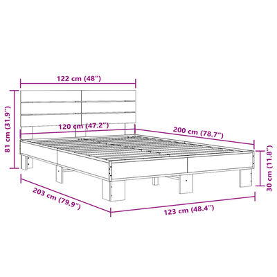 vidaXL Sängram grå sonoma 120x200 cm konstruerat trä och metall