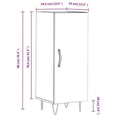 vidaXL Skänk vit 34,5x34x90 cm konstruerat trä