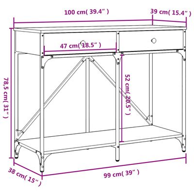 vidaXL Avlastningsbord rökfärgad ek 100x39x78,5 cm konstruerat trä