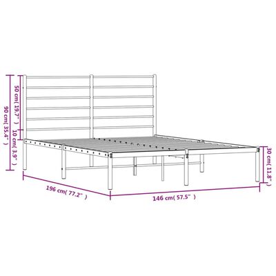 vidaXL Sängram med huvudgavel metall vit 140x190 cm