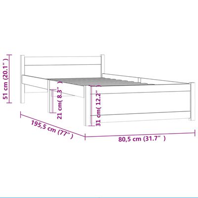 vidaXL Sängram svart massiv furu 75x190 cm