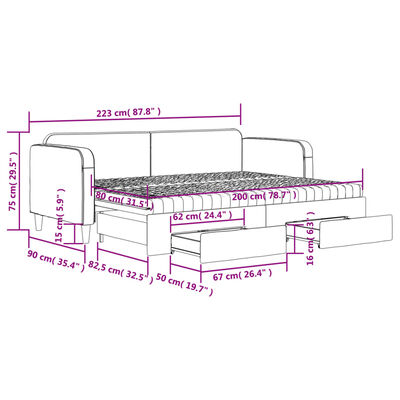 vidaXL Dagbädd utdragbar med lådor taupe 80x200 cm tyg