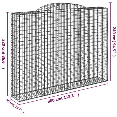 vidaXL Gabioner bågformade 4 st 300x50x220/240 cm galvaniserat järn