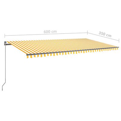 vidaXL Automatisk markis med vindsensor & LED 600x350 cm gul/vit