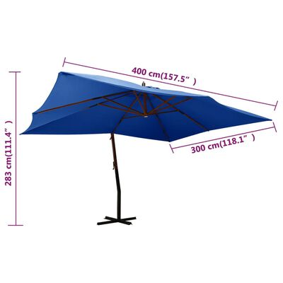 vidaXL Frihängande trädgårdsparasoll med trästång 400x300 cm azurblå