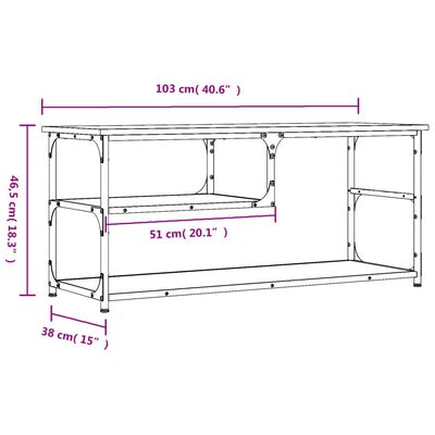 vidaXL Tv-bänk rökfärgad ek 103x38x46,5 cm konstruerat trä och stål