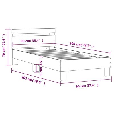 vidaXL Sängram med huvudgavel och LEDs sonoma-ek 90x200 cm