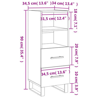 vidaXL Skänk svart 34,5x34x90 cm konstruerat trä