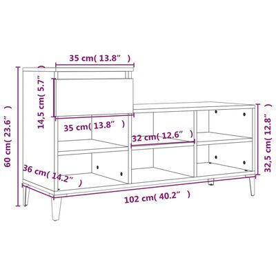 vidaXL Skoskåp betonggrå 102x36x60 cm konstruerat trä