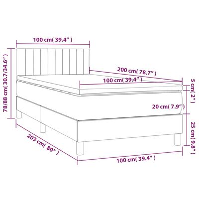 vidaXL Ramsäng med madrass & LED taupe 100x200 cm tyg