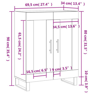 vidaXL Skänk vit högglans 69,5x34x90 cm konstruerat trä