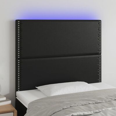 vidaXL Sänggavel LED svart 100x5x118/128 cm konstläder