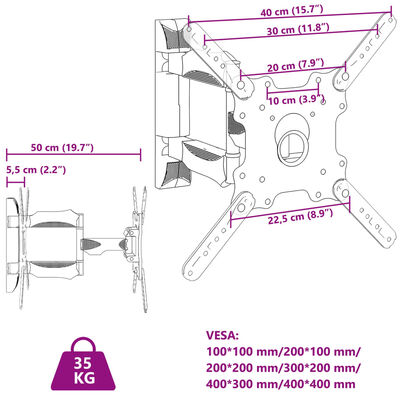 vidaXL Tv-väggfäste för 32-55 tums skärm max VESA 400x400 mm 35kg