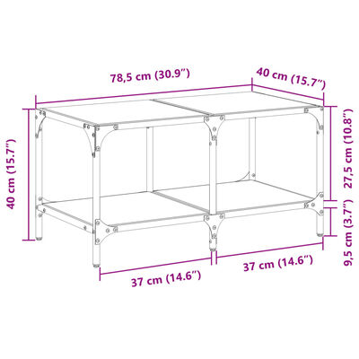 vidaXL Soffbord med transparent glasskiva 78,5x40x40 cm stål