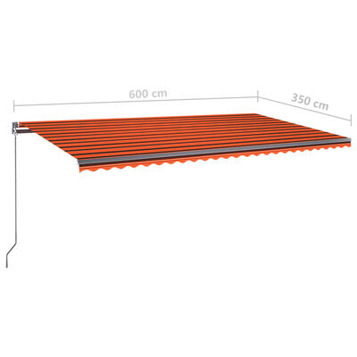 vidaXL Automatisk markis med vindsensor & LED 600x350 cm orange/brun