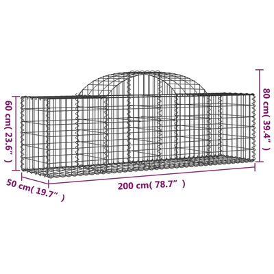 vidaXL Gabion bågformad 200x50x60/80 cm galvaniserat järn