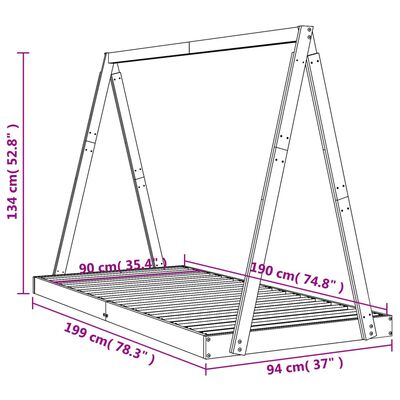 vidaXL Sängram för barn 90x190 cm massiv furu