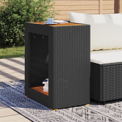 vidaXL Trädgårdsbord med träskiva svart 60x40x75 cm konstrotting