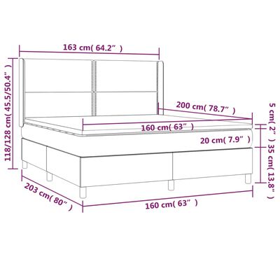 vidaXL Ramsäng med madrass & LED grå 160x200 cm konstläder