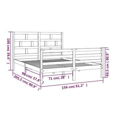 vidaXL Sängram vit massivt trä 150x200 cm