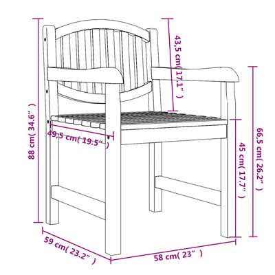 vidaXL Trädgårdsstolar 6 st 58x59x88 cm massiv teak